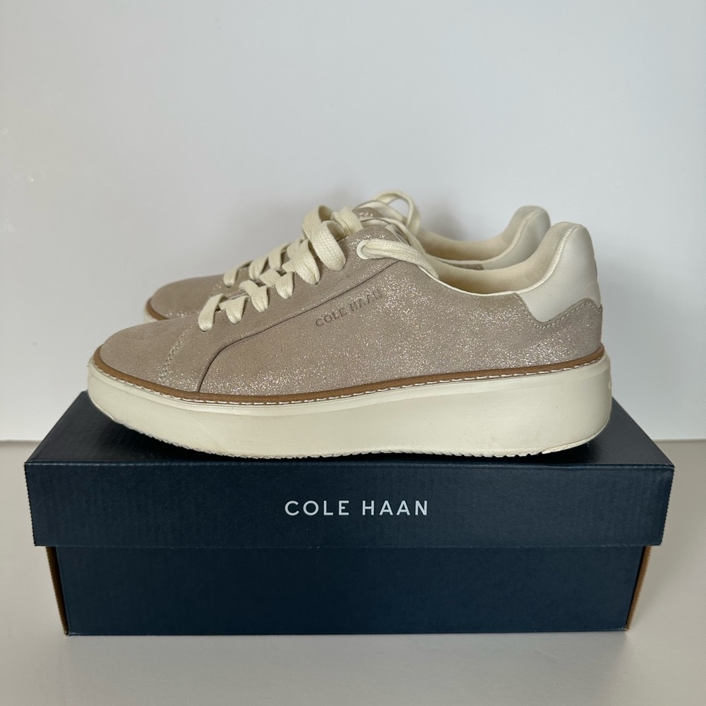 Cole Haan Women's Beige and White Glitter Sneakers - Picture 4 of 9